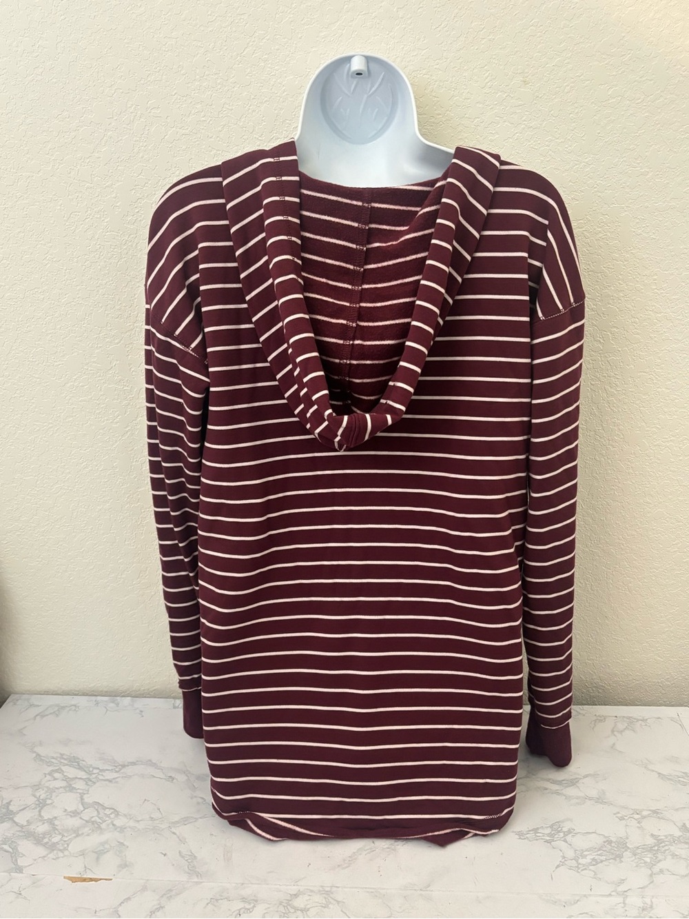 Maurices Hoodie Sweater Womens S Maroon Knit Pullover V-Neck Pocket Striped - Picture 6 of 10